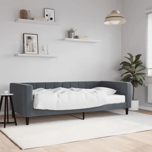 Gossi pat de zi cu saltea, gri inchis, 90x200 cm, catifea