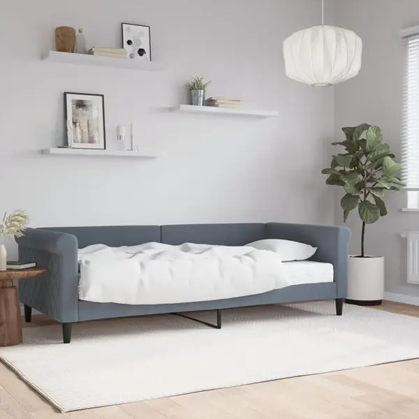 Gossi pat de zi cu saltea, gri inchis, 90x200 cm, catifea
