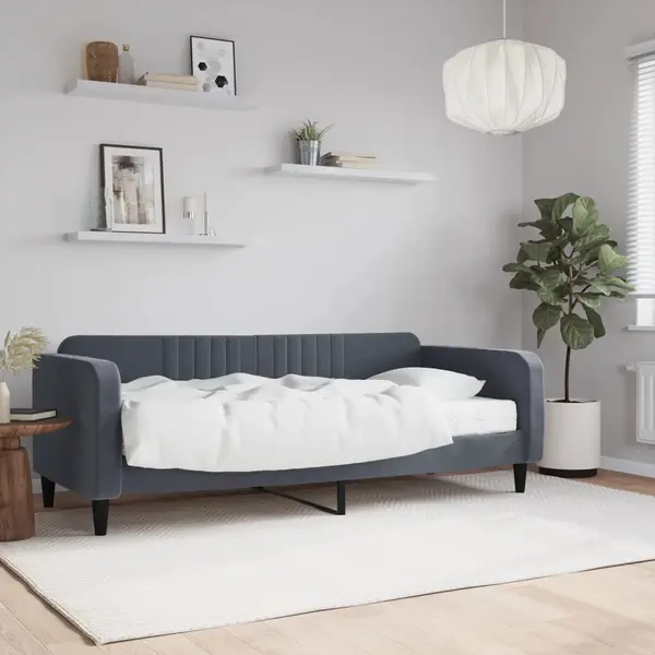 Gossi pat de zi cu saltea, gri inchis, 90x200 cm, catifea