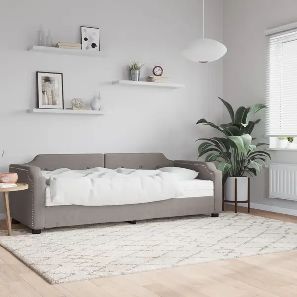 Gossi pat de zi cu saltea, gri taupe, 90x200 cm, textil