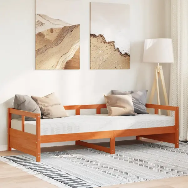 Gossi pat de zi cu saltea, maro ceruit, 90x200 cm, lemn masiv pin