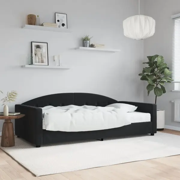 Gossi pat de zi cu saltea, negru, 100x200 cm, catifea