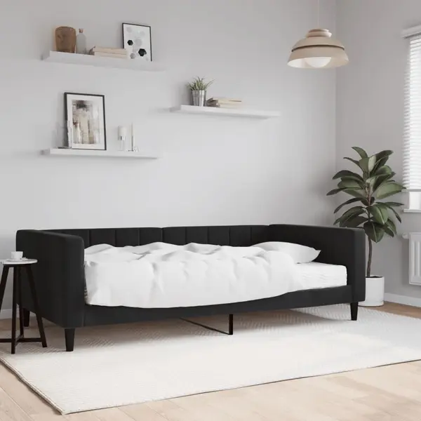 Gossi pat de zi cu saltea, negru, 100x200 cm, catifea