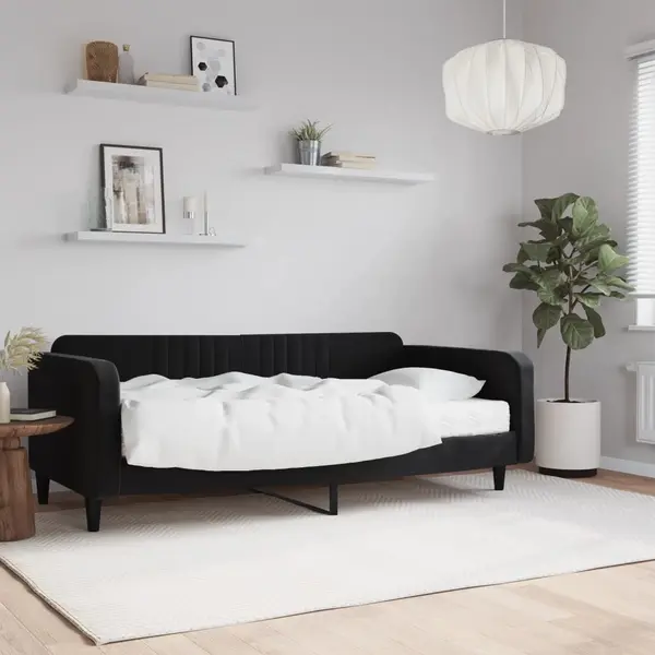 Gossi pat de zi cu saltea, negru, 100x200 cm, catifea