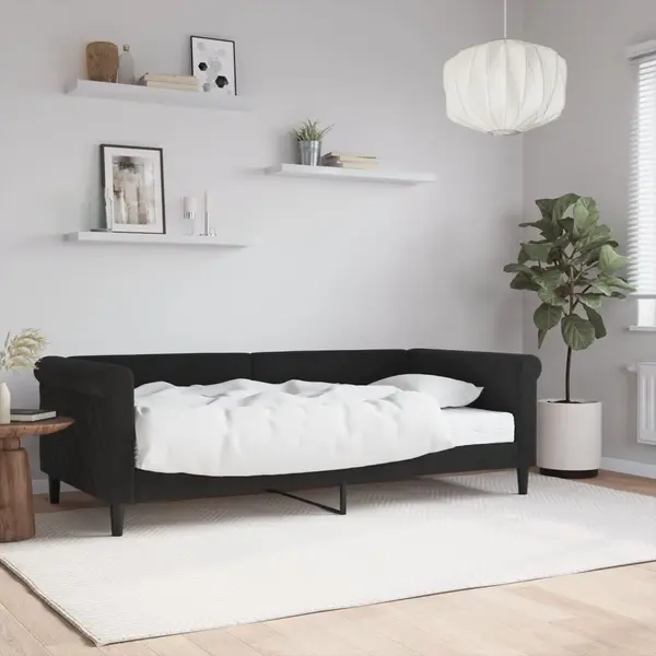 Gossi pat de zi cu saltea, negru, 90x190 cm, catifea