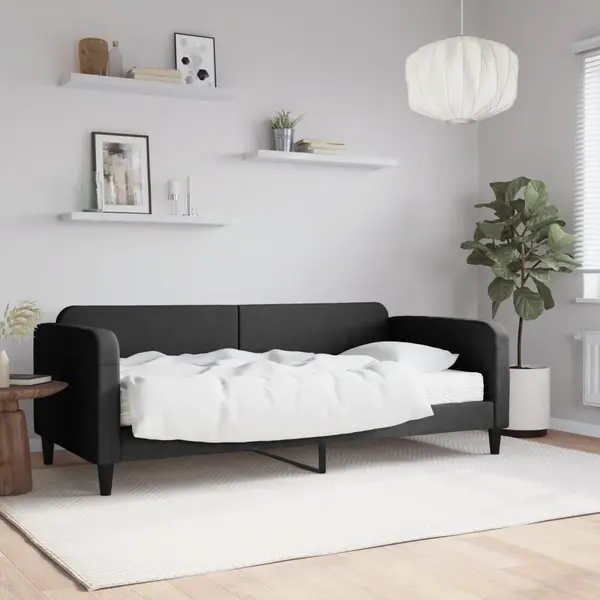 Gossi pat de zi cu saltea, negru, 90x190 cm, textil