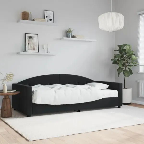Gossi pat de zi cu saltea, negru, 90x200 cm, catifea