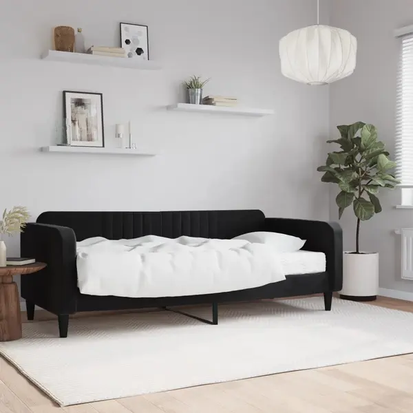 Gossi pat de zi cu saltea, negru, 90x200 cm, catifea