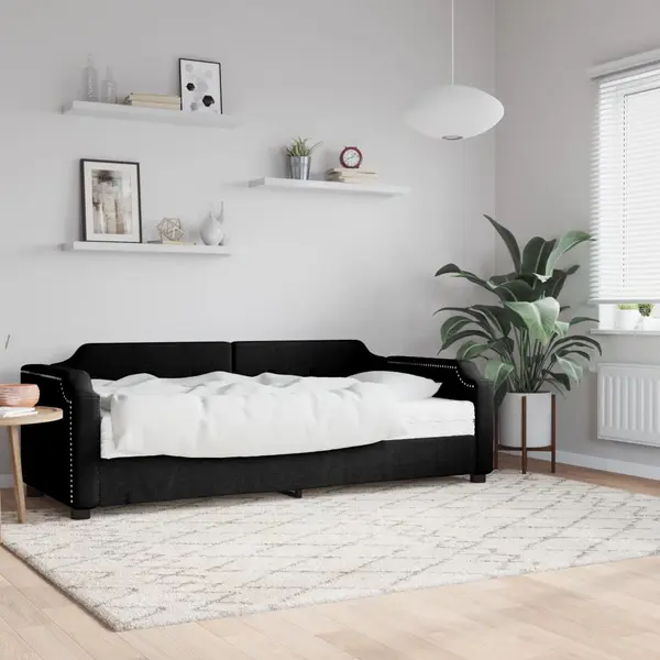 Gossi pat de zi cu saltea, negru, 90x200 cm, textil
