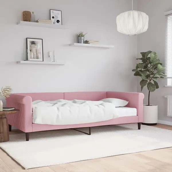 Gossi pat de zi cu saltea, roz, 100x200 cm, catifea