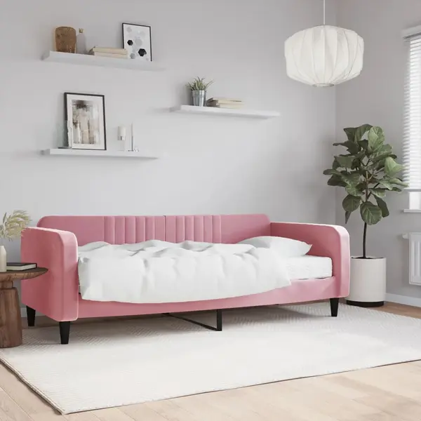 Gossi pat de zi cu saltea, roz, 90x200 cm, catifea