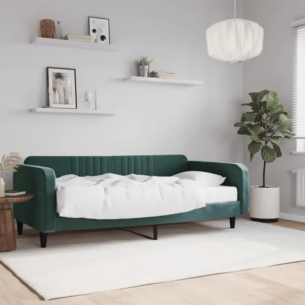 Gossi pat de zi cu saltea, verde inchis, 100x200 cm, catifea