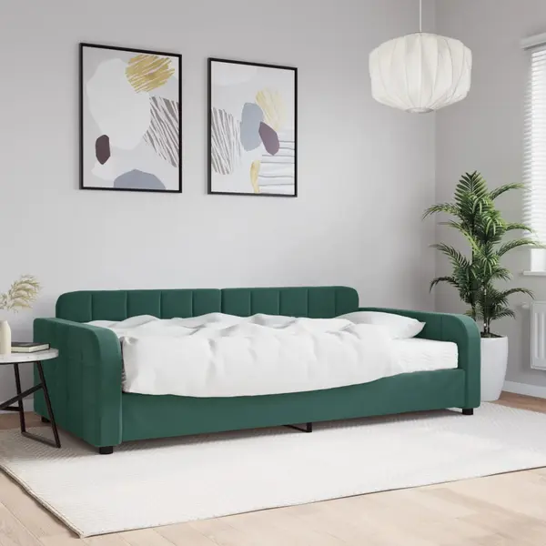 Gossi pat de zi cu saltea, verde inchis, 100x200 cm, catifea
