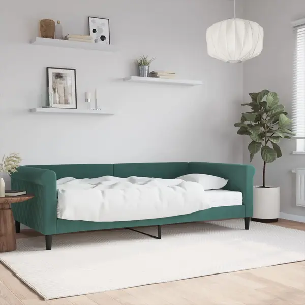 Gossi pat de zi cu saltea, verde inchis, 100x200 cm, catifea