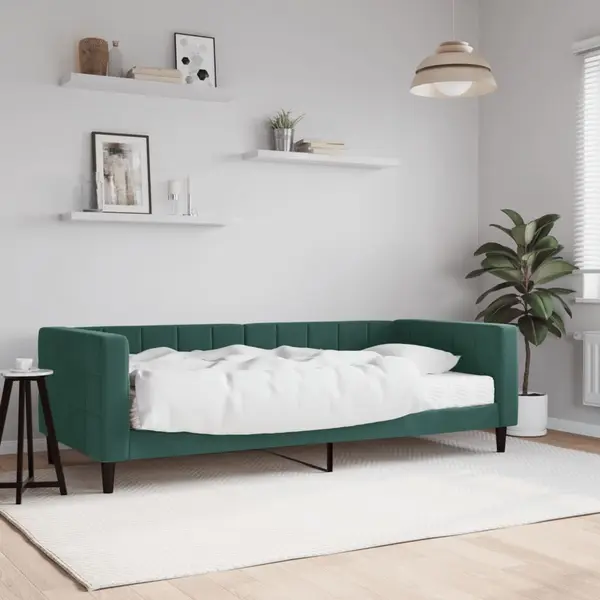 Gossi pat de zi cu saltea, verde inchis, 90x200 cm, catifea
