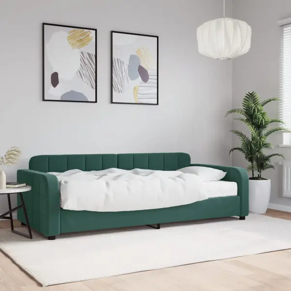 Gossi pat de zi cu saltea, verde inchis, 90x200 cm, catifea