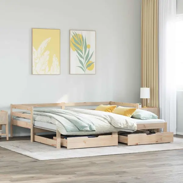 Gossi pat de zi cu sertare, 90x200 cm, lemn masiv pin