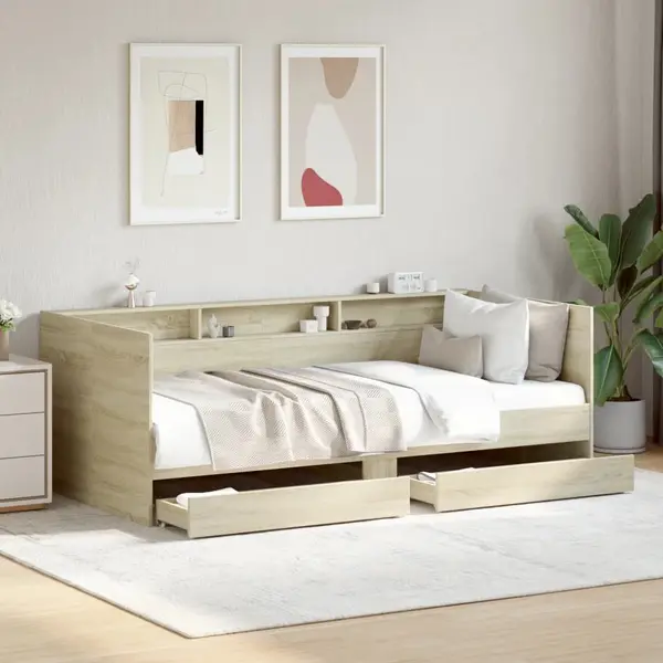 Gossi pat de zi cu sertare fara saltea, stejar sonoma, 100x200 cm