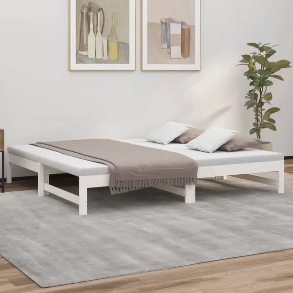 Gossi pat de zi extensibil, alb, 2x(75x190) cm, lemn masiv de pin