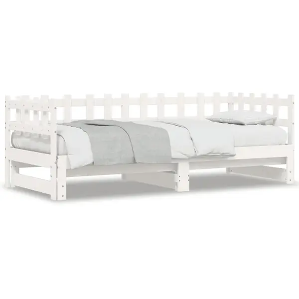 Gossi pat de zi extensibil, alb, 2x(80x200) cm, lemn masiv de pin