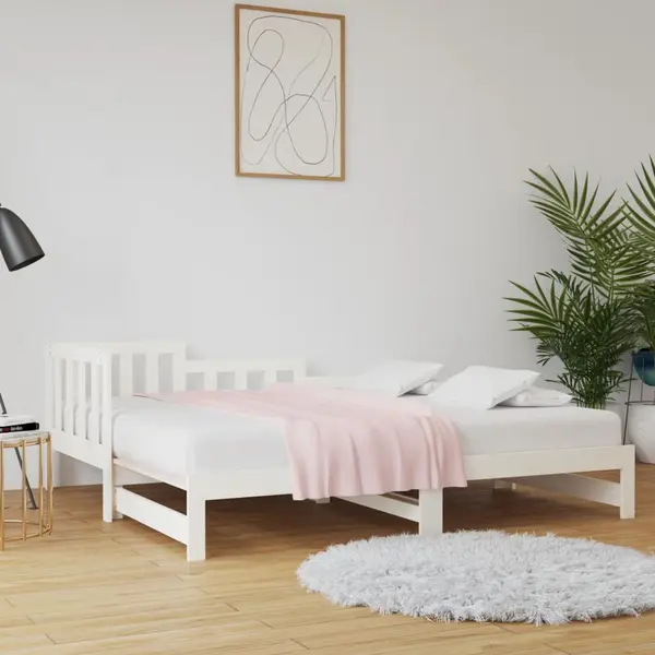 Gossi pat de zi extensibil, alb, 2x(90x190) cm, lemn masiv de pin