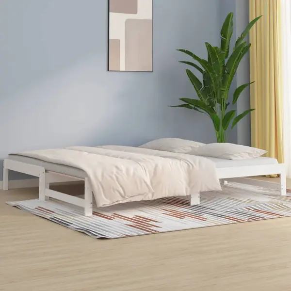 Gossi pat de zi extensibil, alb, 2x(90x200) cm, lemn masiv de pin