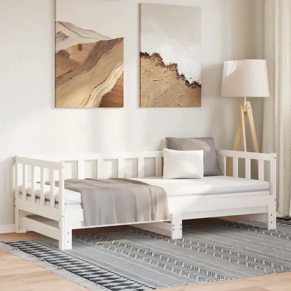 Gossi pat de zi extensibil, alb, 2x(90x200) cm, lemn masiv de pin