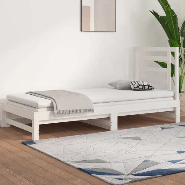 Gossi pat de zi extensibil, alb, 2x(90x200) cm, lemn masiv de pin