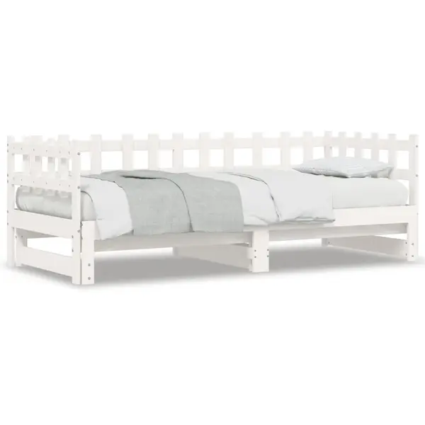 Gossi pat de zi extensibil, alb, 2x(90x200) cm, lemn masiv de pin