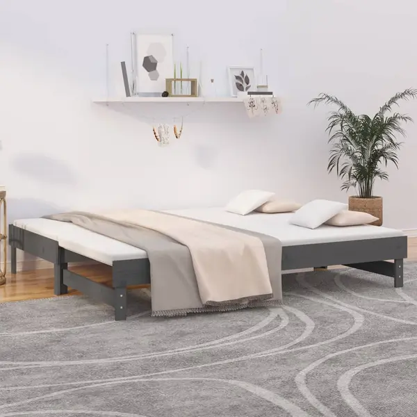 Gossi pat de zi extensibil, gri, 2x(100x200) cm, lemn masiv de pin