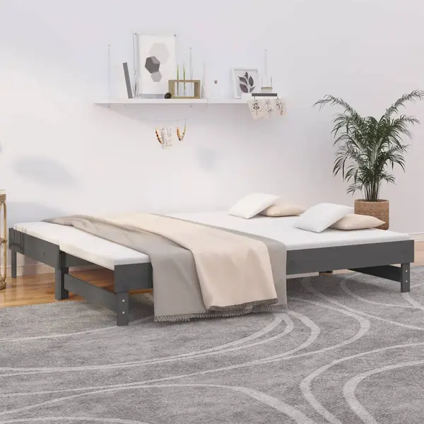 Gossi pat de zi extensibil, gri, 2x(90x200) cm, lemn masiv de pin
