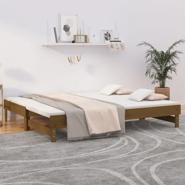 Gossi pat de zi extensibil, maro miere 2x(100x200) cm lemn masiv pin