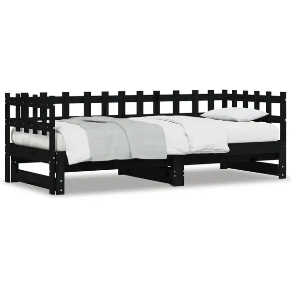 Gossi pat de zi extensibil, negru, 2x(80x200) cm, lemn masiv de pin