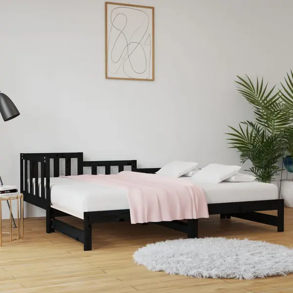 Gossi pat de zi extensibil, negru, 2x(90x190) cm, lemn masiv de pin