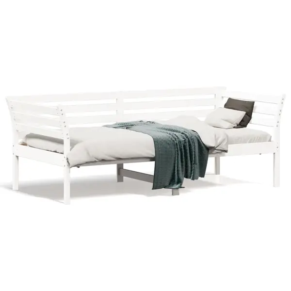 Gossi pat de zi fara saltea, alb, 90x190 cm, lemn masiv pin