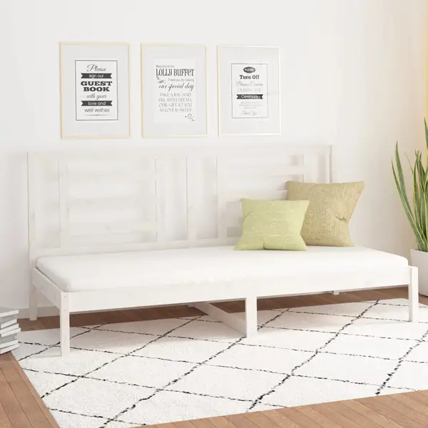 Gossi pat de zi fara saltea, alb, 90x200 cm, lemn masiv pin