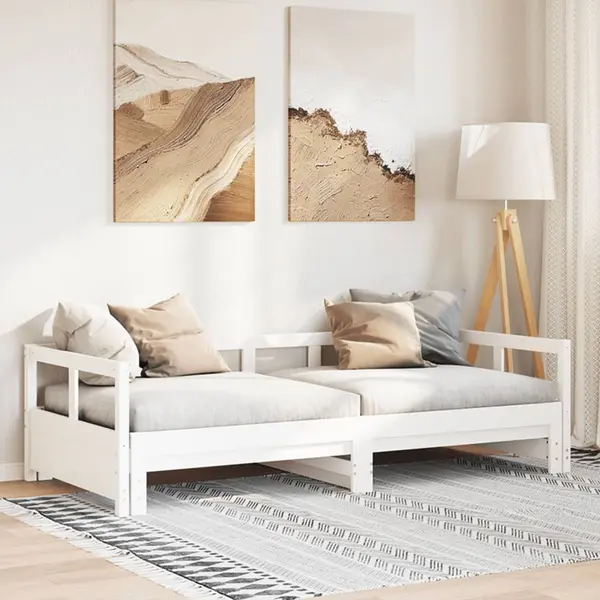 Gossi pat de zi fara saltea, alb, 90x200 cm, lemn masiv pin