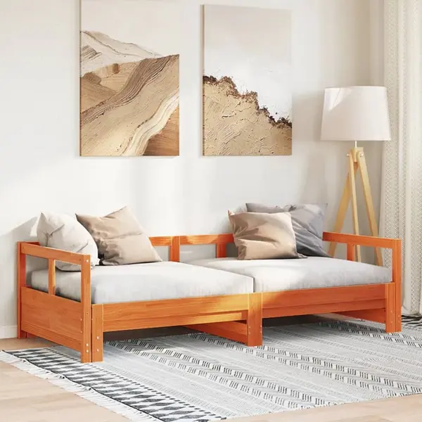 Gossi pat de zi fara saltea, maro ceruit, 80x200 cm, lemn masiv pin