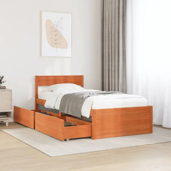 Gossi pat de zi fara saltea, maro ceruit, 90x200 cm, lemn masiv pin
