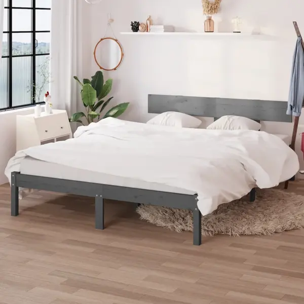 Gossi pat de zi, gri, 200x200 cm, lemn masiv de pin