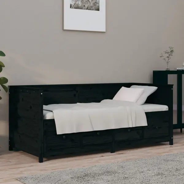 Gossi pat de zi, negru, 75x190 cm, lemn masiv de pin