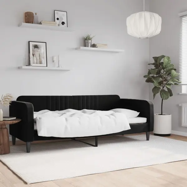 Gossi pat de zi, negru, 80x200 cm, catifea