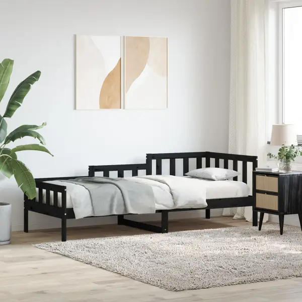 Gossi pat de zi, negru, 80x200 cm, lemn masiv de pin