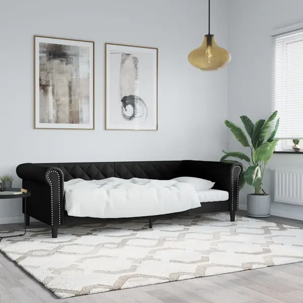 Gossi pat de zi, negru, 80x200 cm, piele ecologica