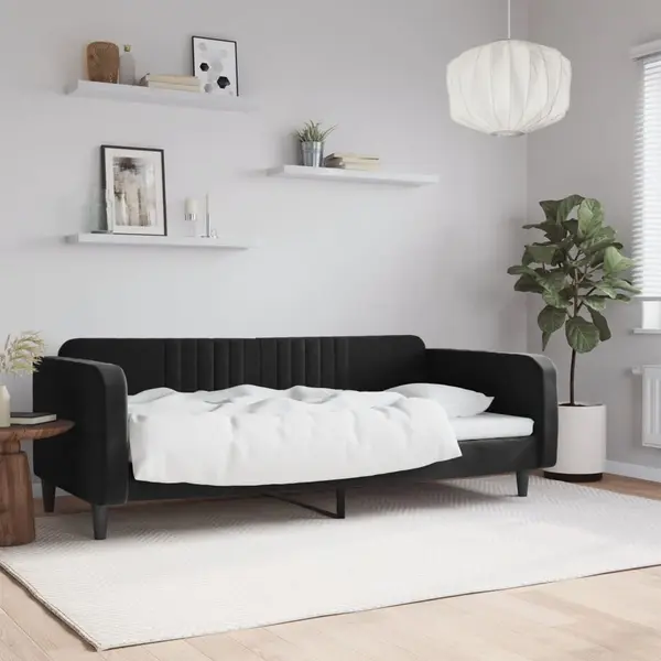 Gossi pat de zi, negru, 90x190 cm, catifea