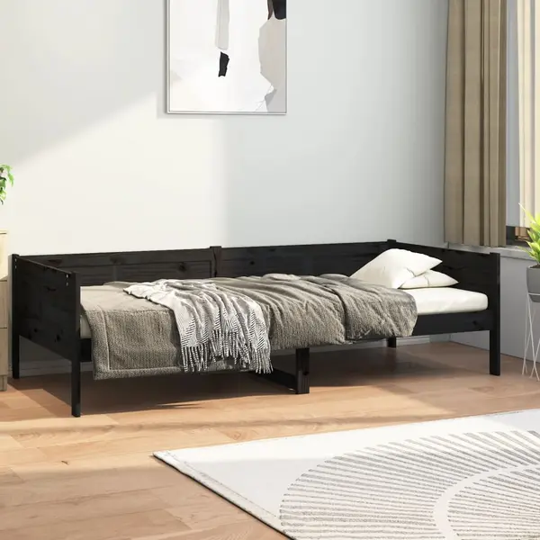 Gossi pat de zi, negru, 90x190 cm, lemn masiv de pin