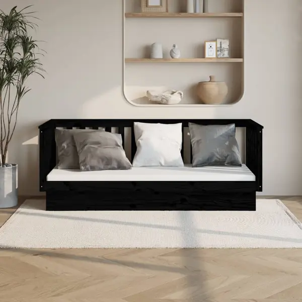 Gossi pat de zi, negru, 90x190 cm, lemn masiv de pin