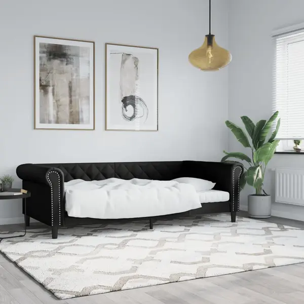 Gossi pat de zi, negru, 90x190 cm, piele ecologica