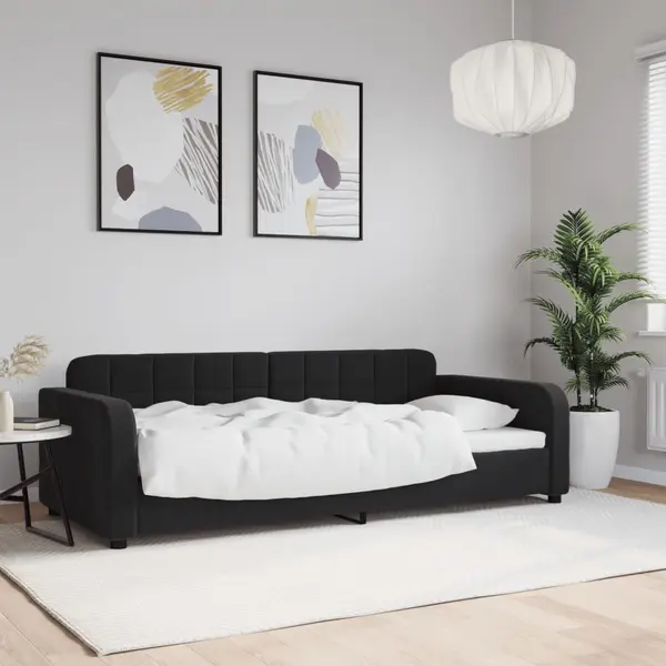 Gossi pat de zi, negru, 90x200 cm, catifea