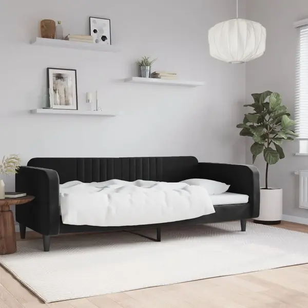 Gossi pat de zi, negru, 90x200 cm, catifea
